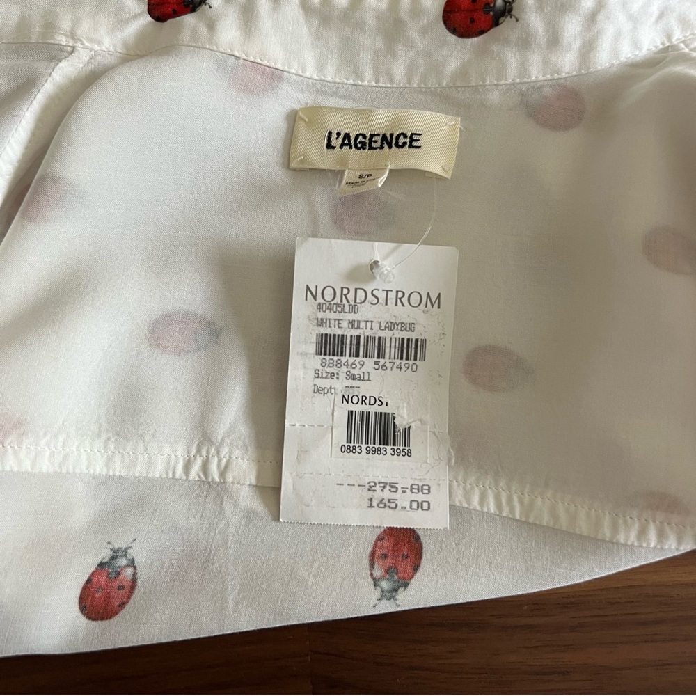 NWT L'Agence White Camille Ladybug Print Button-Up Shirt Size S - Picture 11 of 16